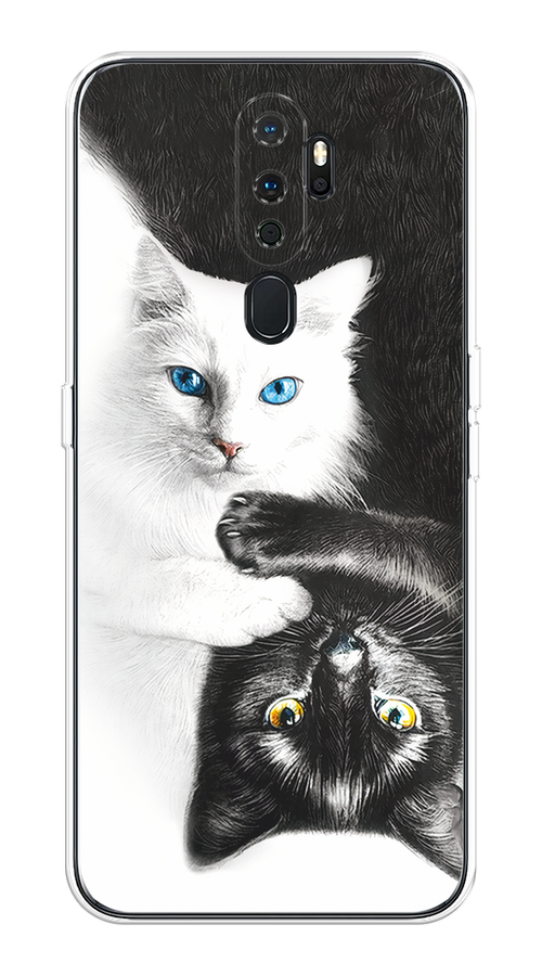 

Чехол на Oppo A5/A9 2020 "Коты Инь-Янь", Черный;белый;голубой, 251950-1