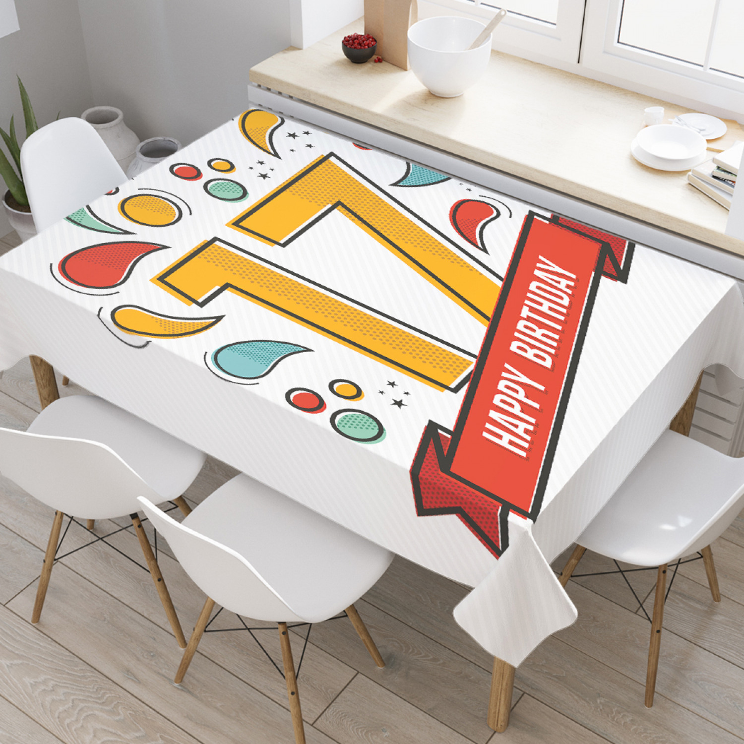 

Скатерть прямоугольная JoyArty "Красочное 17-летие" из оксфорда, 120x145 см, Белый, Красочное 17-летие