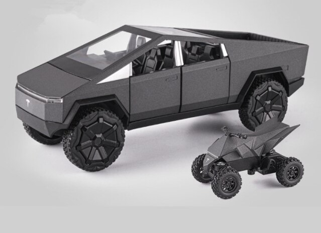фото Металлическая модель xctoys tesla cybertruck pickup с квадроциклом, серый, 23 см.