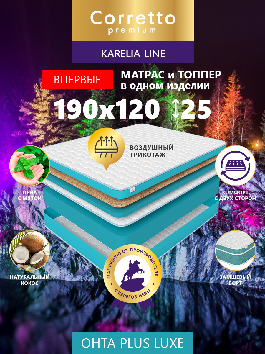 

Матрас беспружинный CORRETTO Ohta Plus Luxe 190X120, Белый;голубой, Ohta Plus Luxe