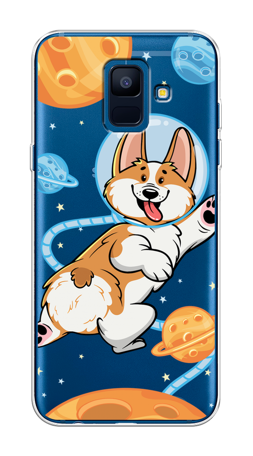 

Чехол на Samsung Galaxy A6 "Корги-космонавт", Голубой;бежевый;белый, 25950-1