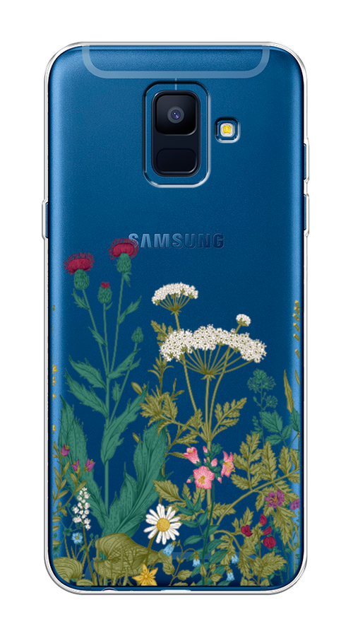 

Чехол на Samsung Galaxy A6 "Дикие полевые цветы", Зеленый;розовый;белый, 25950-2