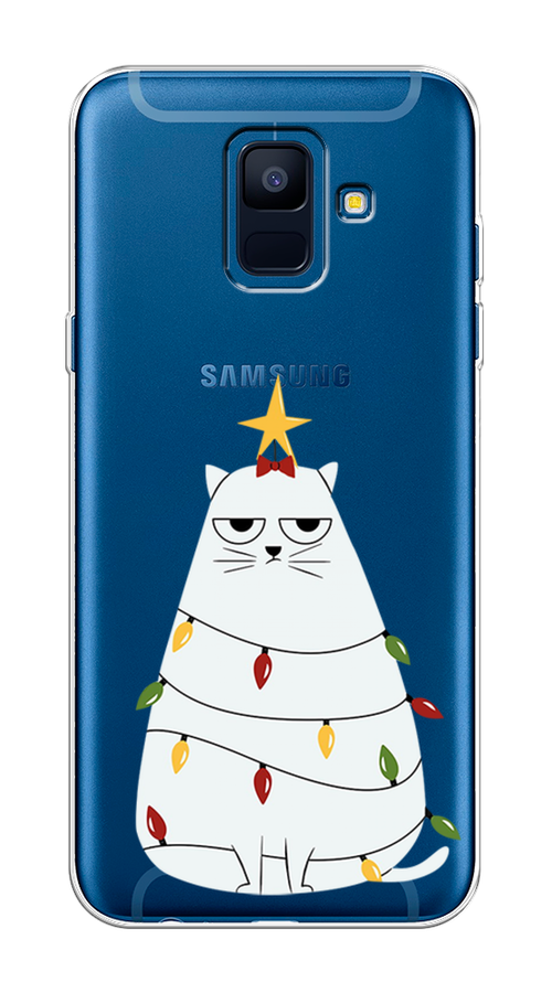 

Чехол на Samsung Galaxy A6 "Котик в гирлянде", Белый;красный;желтый, 25950-1