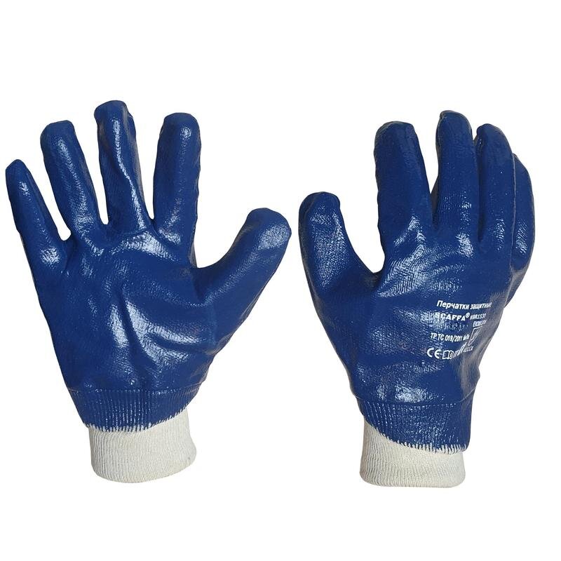 фото Перчатки защитные scaffa nbr1530 хлопковые с нитрильным покрытием синие размер 9 l, 152468