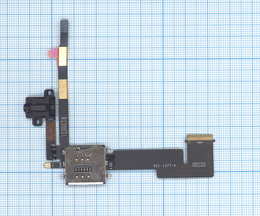 Шлейф аудио разъема с коннектором Sim карты для Apple iPad 2, P/N: 821-1377-A