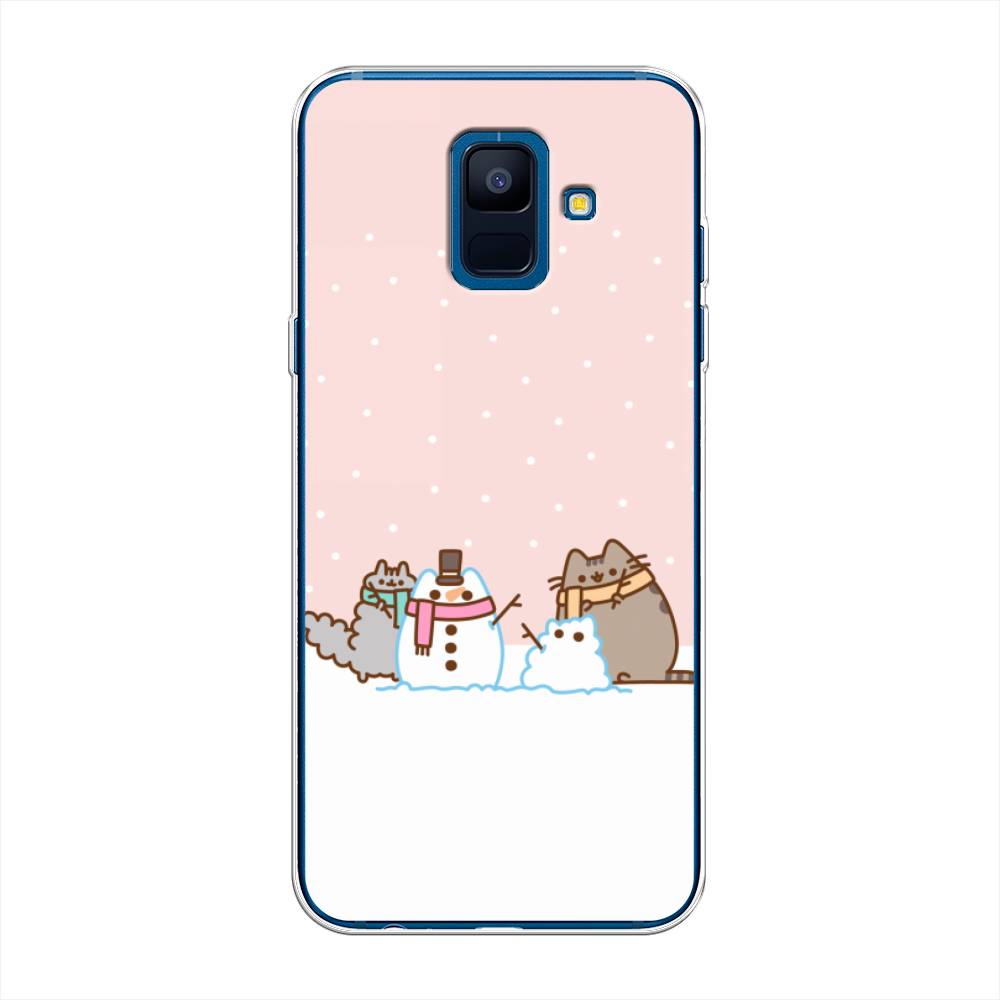 

Чехол на Samsung Galaxy A6 "Котики в снегу", Розовый;белый;серый, 25950-5