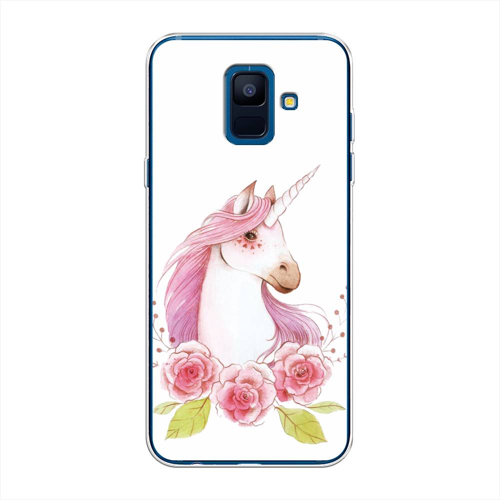 

Чехол на Samsung Galaxy A6 "Единорог цветы", Белый;розовый;серый, 25950-1