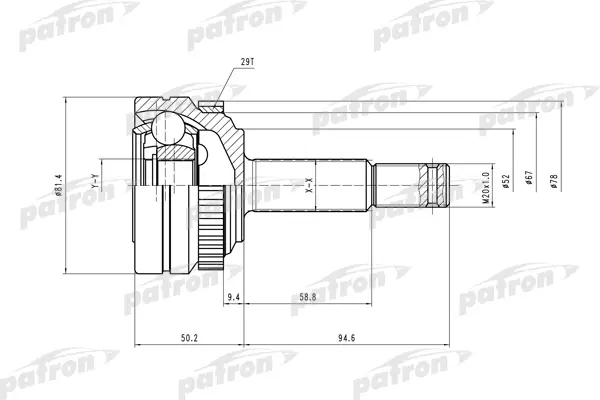 

ШРУС наружн к-кт 22x52x22 ABS:29T OPEL: Astra F 94-98 PATRON PCV1118