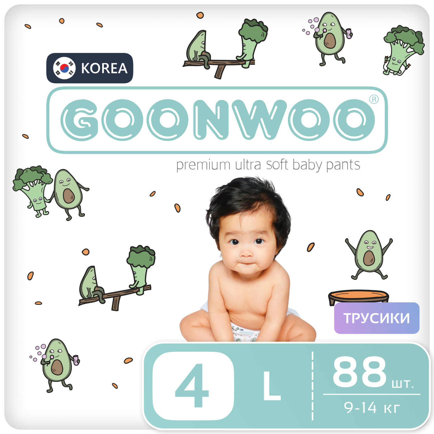 

Подгузники-трусики GOONWOO размер 4, L (9 - 14 кг), 88 шт, L 88