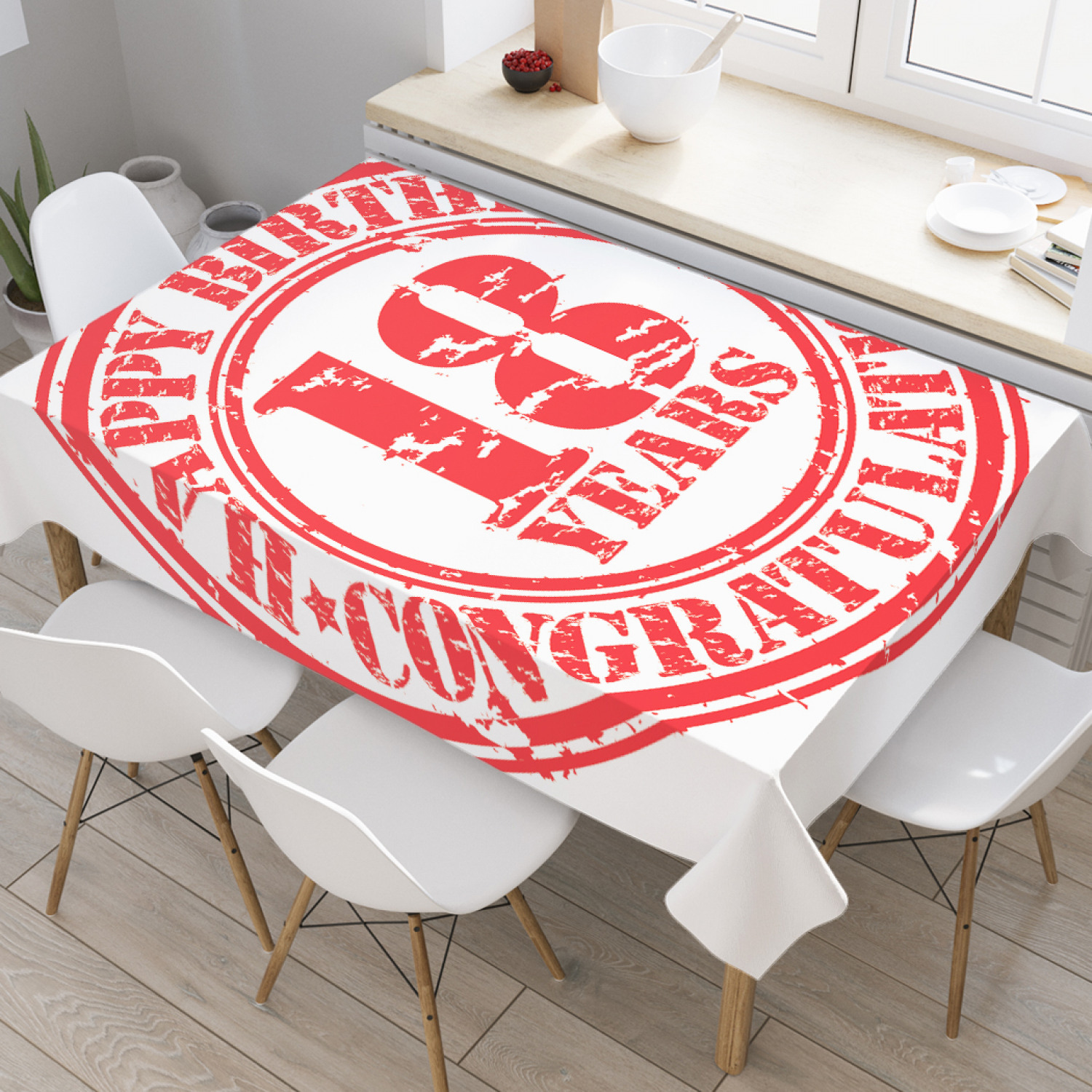 

Скатерть прямоугольная JoyArty "Печать 18-летия" из оксфорда, 120x145 см, Красный, Печать 18-летия