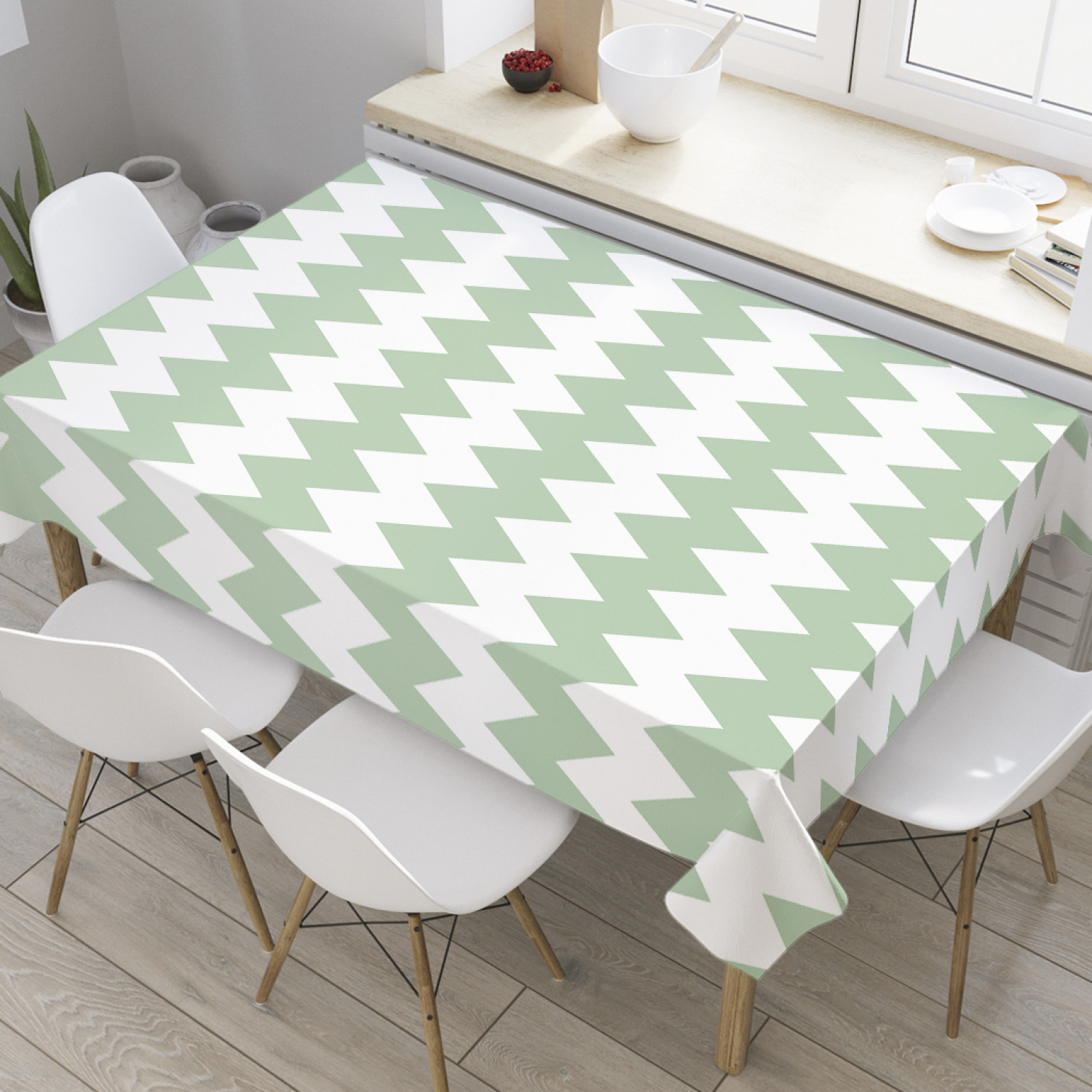 

Скатерть прямоугольная JoyArty "Мятные зигзаги" из оксфорда, 120x145 см, Белый, Мятные зигзаги