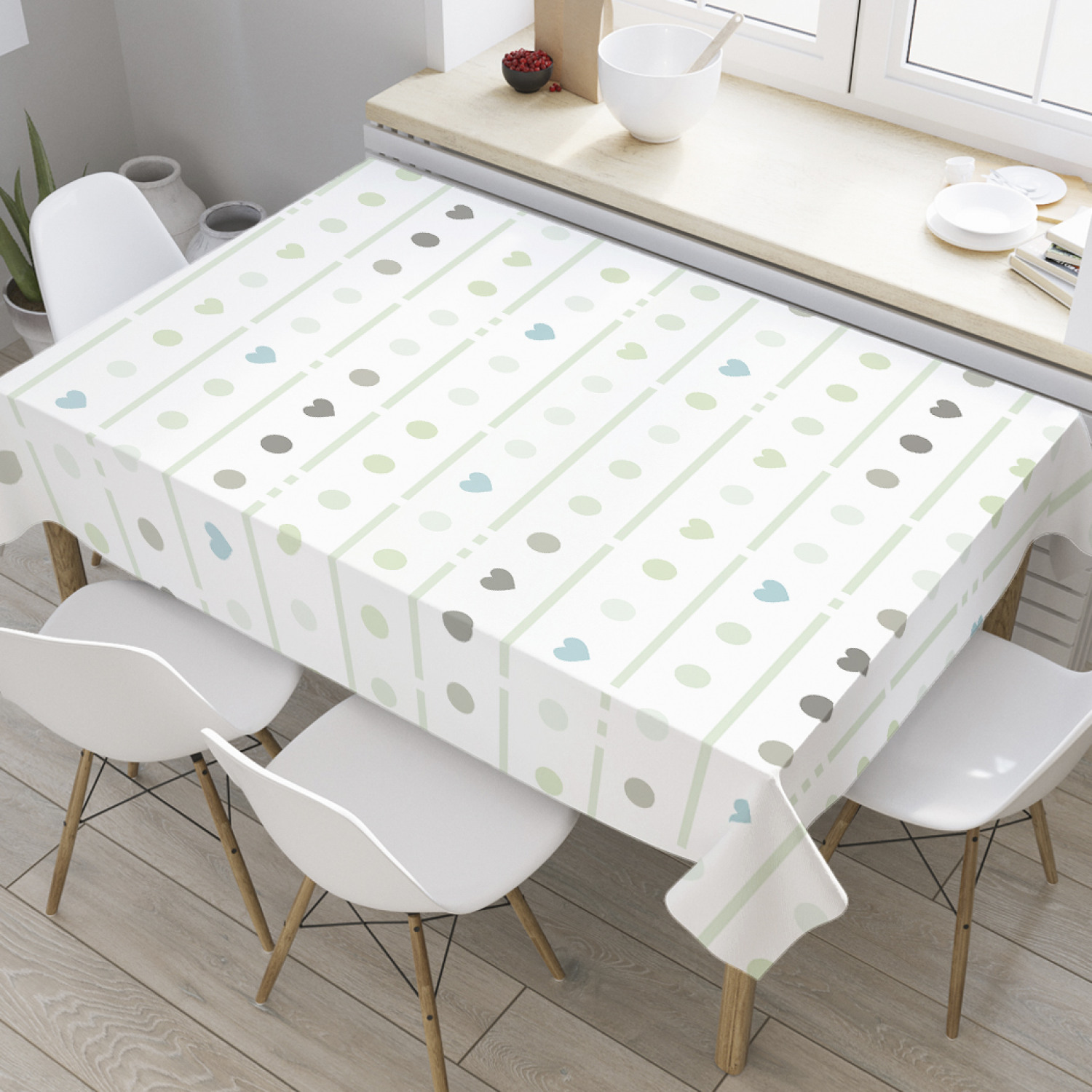 

Скатерть прямоугольная JoyArty "Серые точки" из оксфорда, 120x145 см, Белый, Серые точки