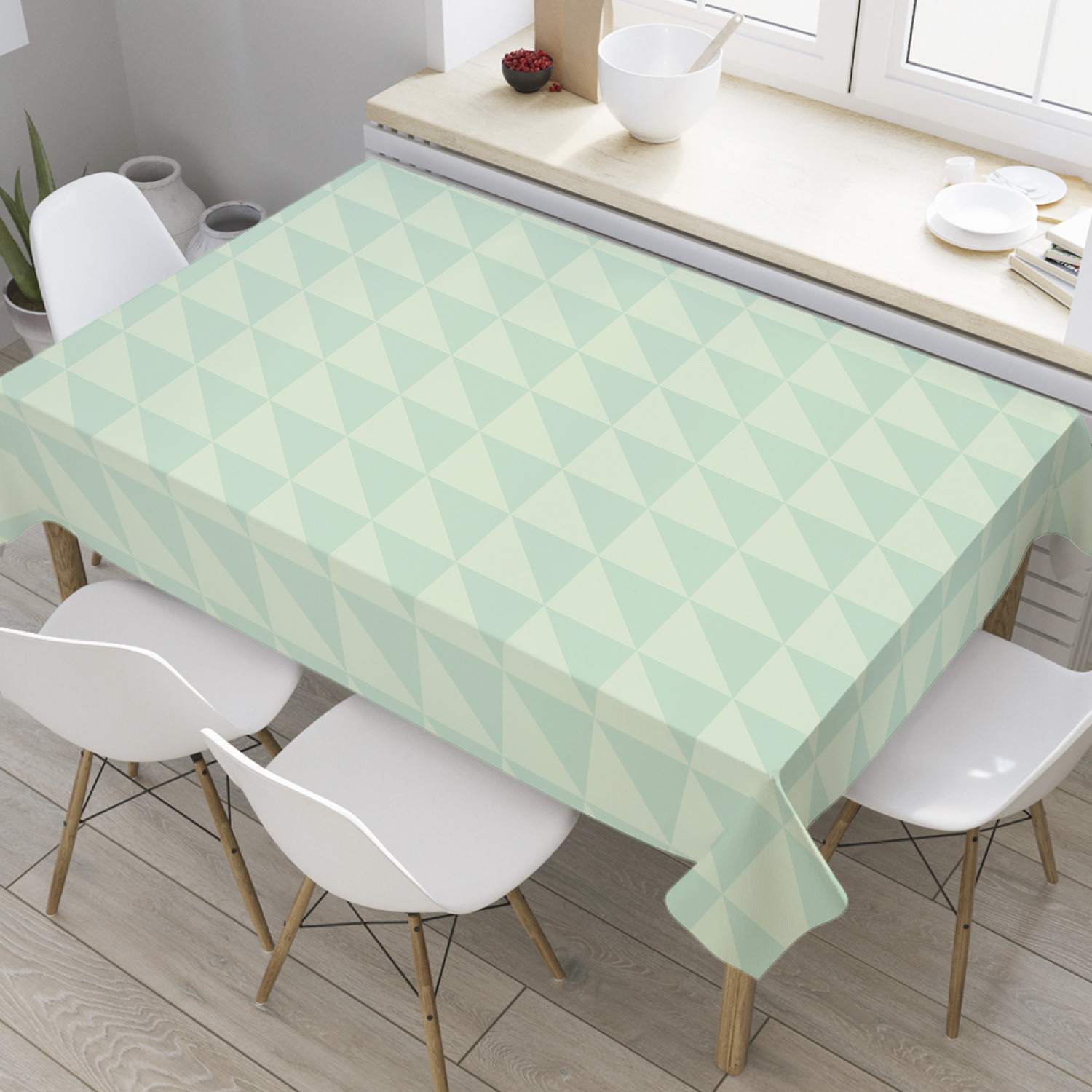 

Скатерть прямоугольная JoyArty "Квадратики в полоску" из оксфорда, 120x145 см, Зеленый, Квадратики в полоску