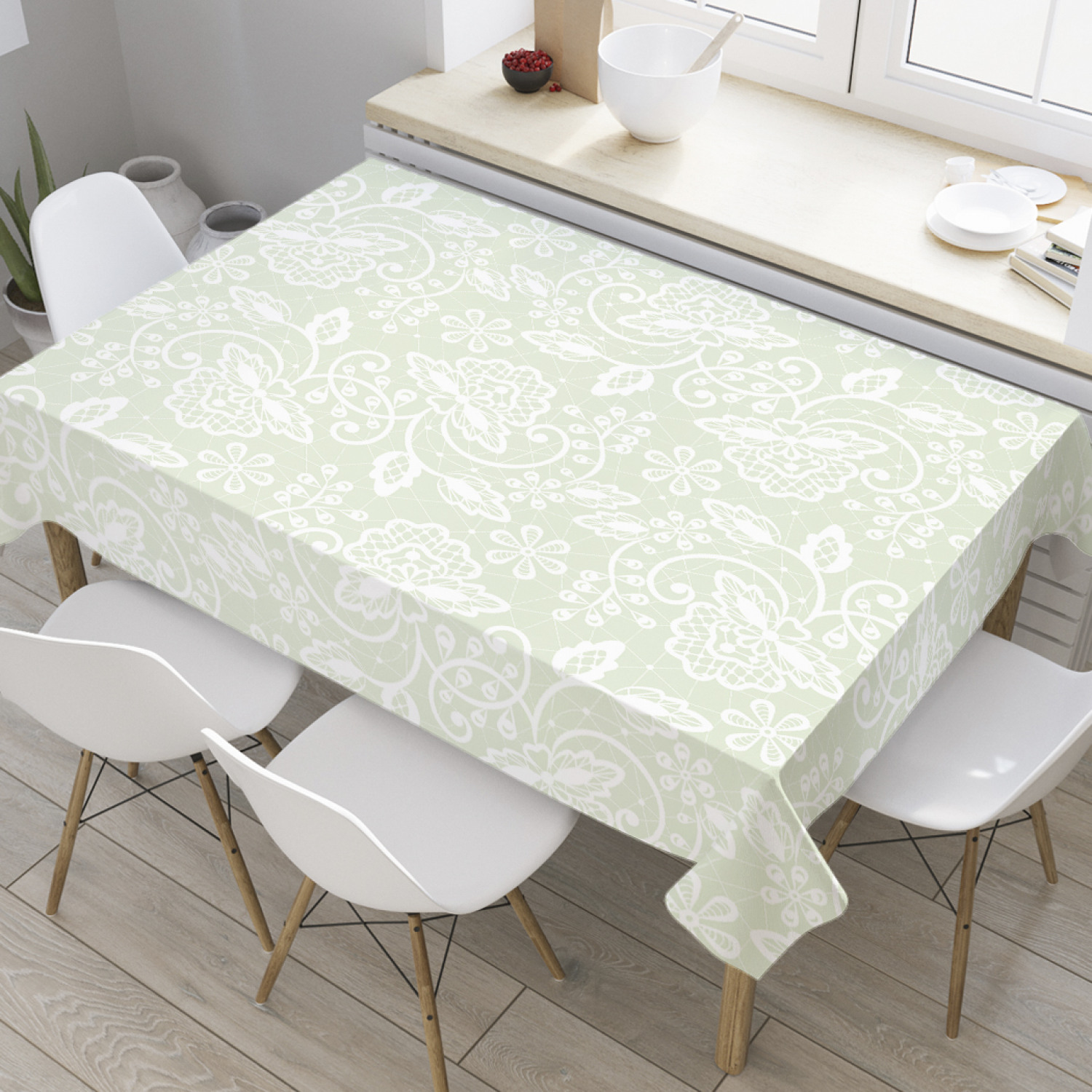 

Скатерть прямоугольная JoyArty "Растительный ажур" из оксфорда, 120x145 см, Бежевый, Растительный ажур