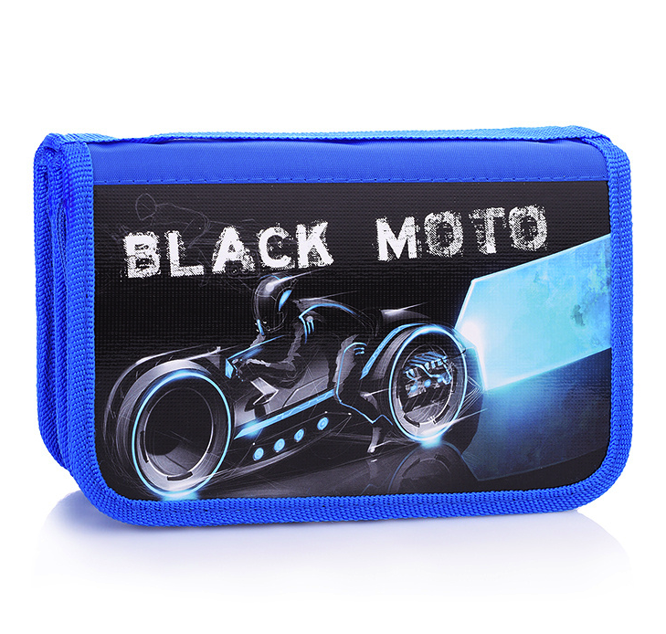 

Пенал двухсекционный большой с откидной планкой ПО-05, BLACK MOTO, Синий;черный, на молнии