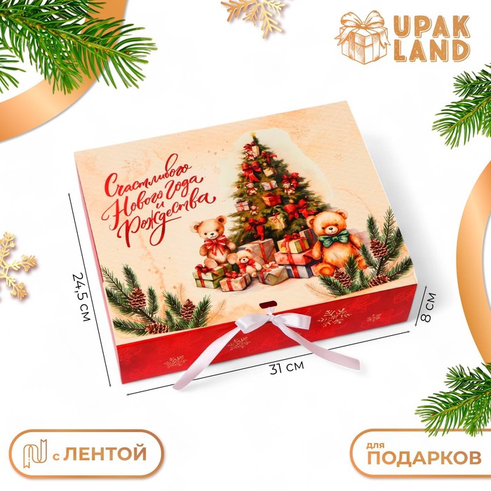 

Коробка подарочная UPAK LAND Ёлка и медведь 31х24,5х8 см, 1 шт, Разноцветный