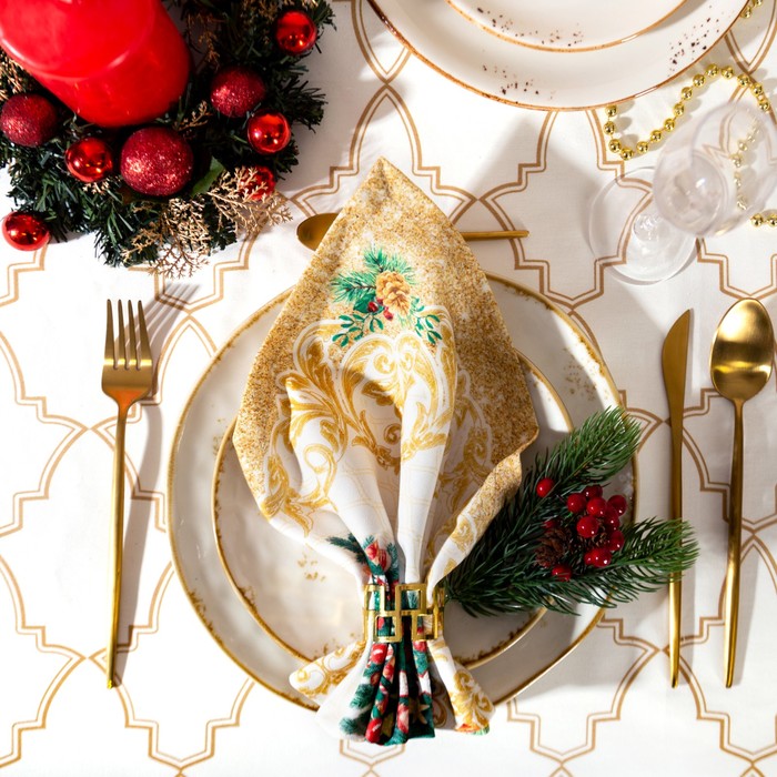 

Набор салфеток Этель Golden Christmas 40х40 см 4 шт, хлопок, саржа, Разноцветный