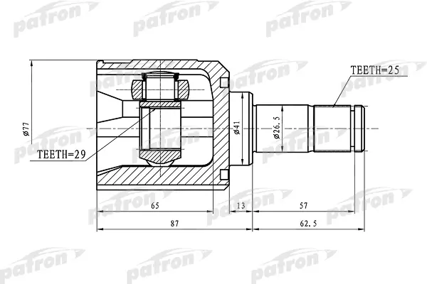 

ШРУС внутренний 25x41x29 MITSUBISHI LANCER CY 07- PATRON PCV1392