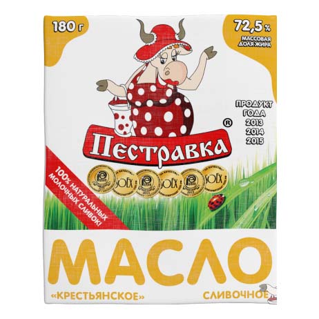 Сладкосливочное масло Пестравка Крестьянское 72,5% БЗМЖ 180 г