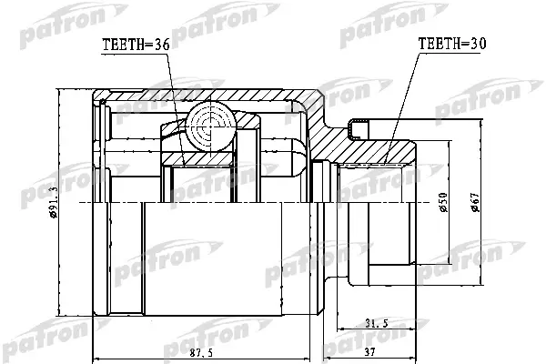 

ШРУС внутренний правый 30X50X36 NISSAN MURANO Z50 02-07 PATRON PCV1762