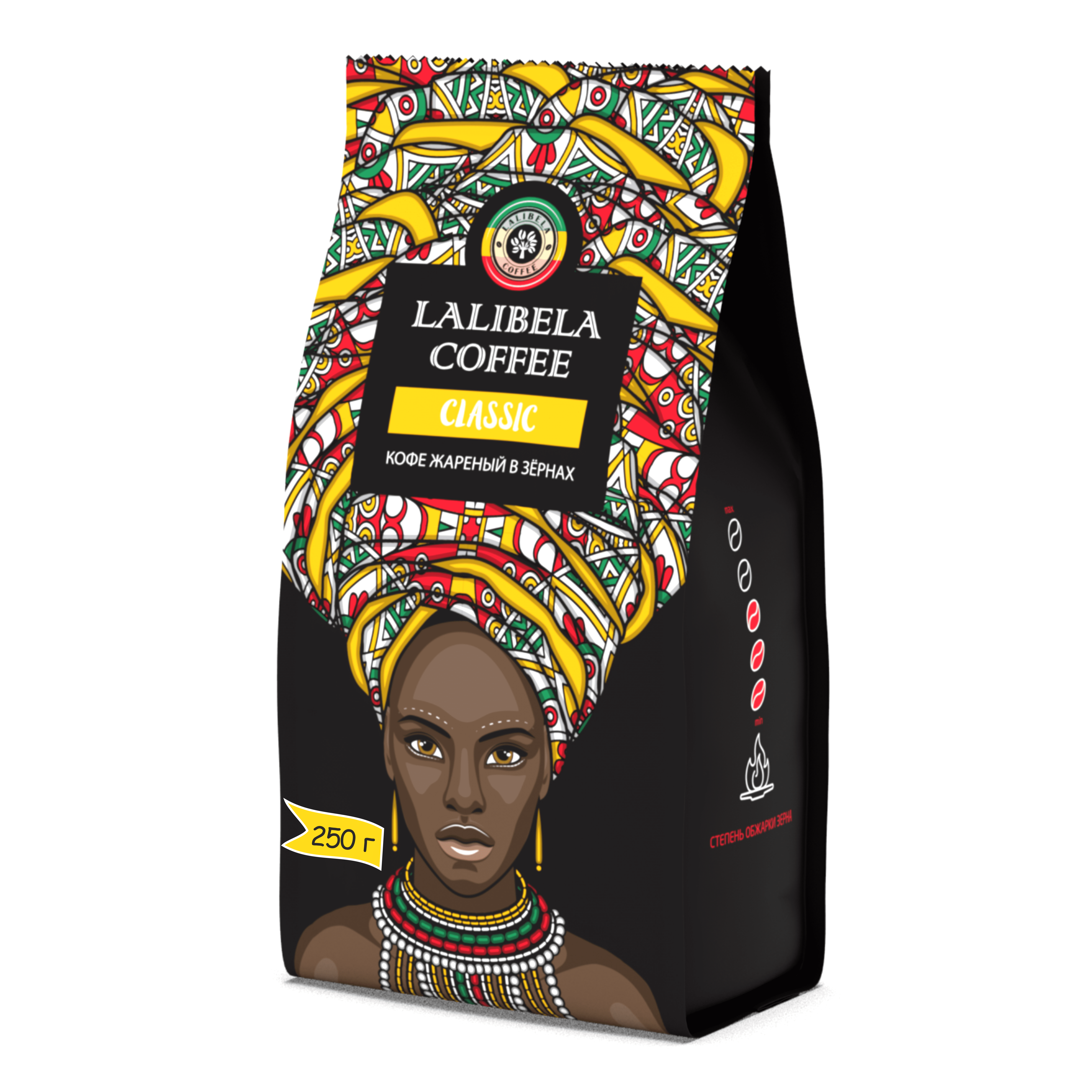 Кофе в зернах LALIBELA COFFEE Classic арабика 30%, робуста 70%, 250 г