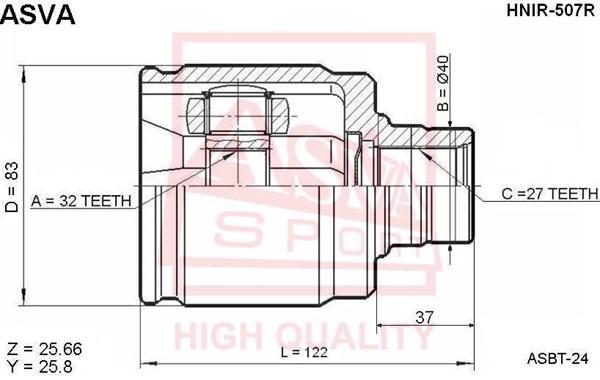 

ASVA HNIR-507R ШРУС внутр.лев.32x40x27 HONDA CIVIC 1988-1995 () 1шт