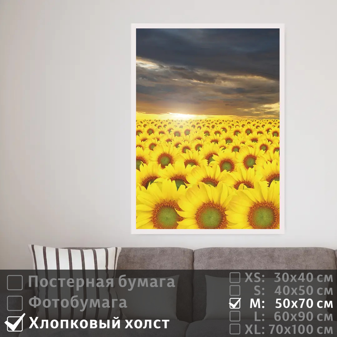 

Постер на холсте ПолиЦентр Подсолнухи в сумерках под облаками 50х70 см, ПодсолнухиВСумеркахПодОблаками