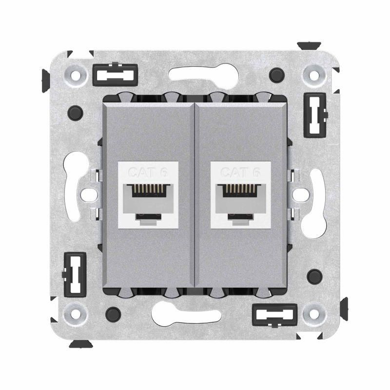

Розетка комп. 2-м СП Avanti «Закаленная сталь» RJ45 кат.6 без шторок механизм DKC 4404694, Серый