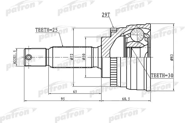 

Шрус наружный PATRON с кольцом abs 25x50x30 abs29t для Hyundai Coupe aq 96- PCV1721