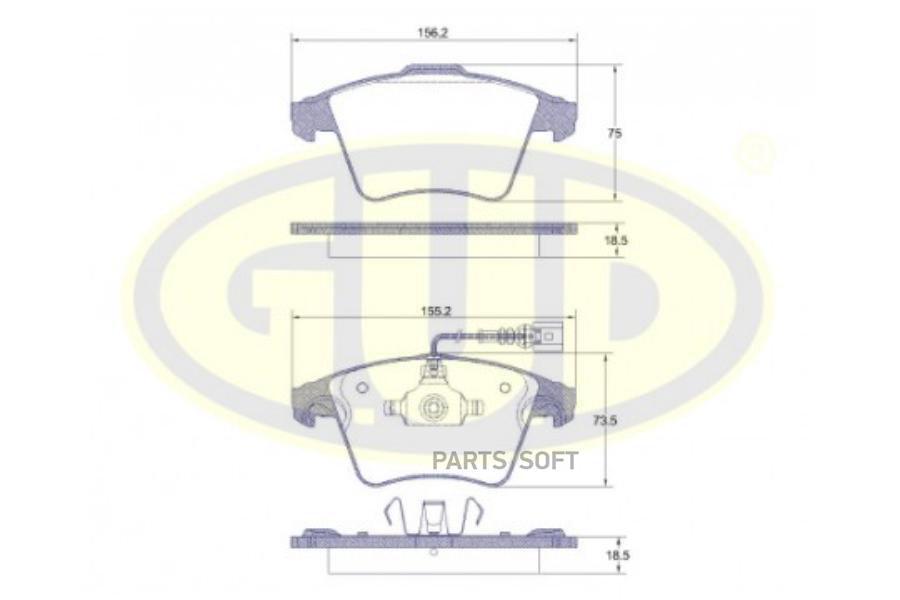 

Колодки пер vw t5/multivan 2.0/3.2/1.9tdi/2.5tdi 03- диски 16 () 1шт GUD GBP104511