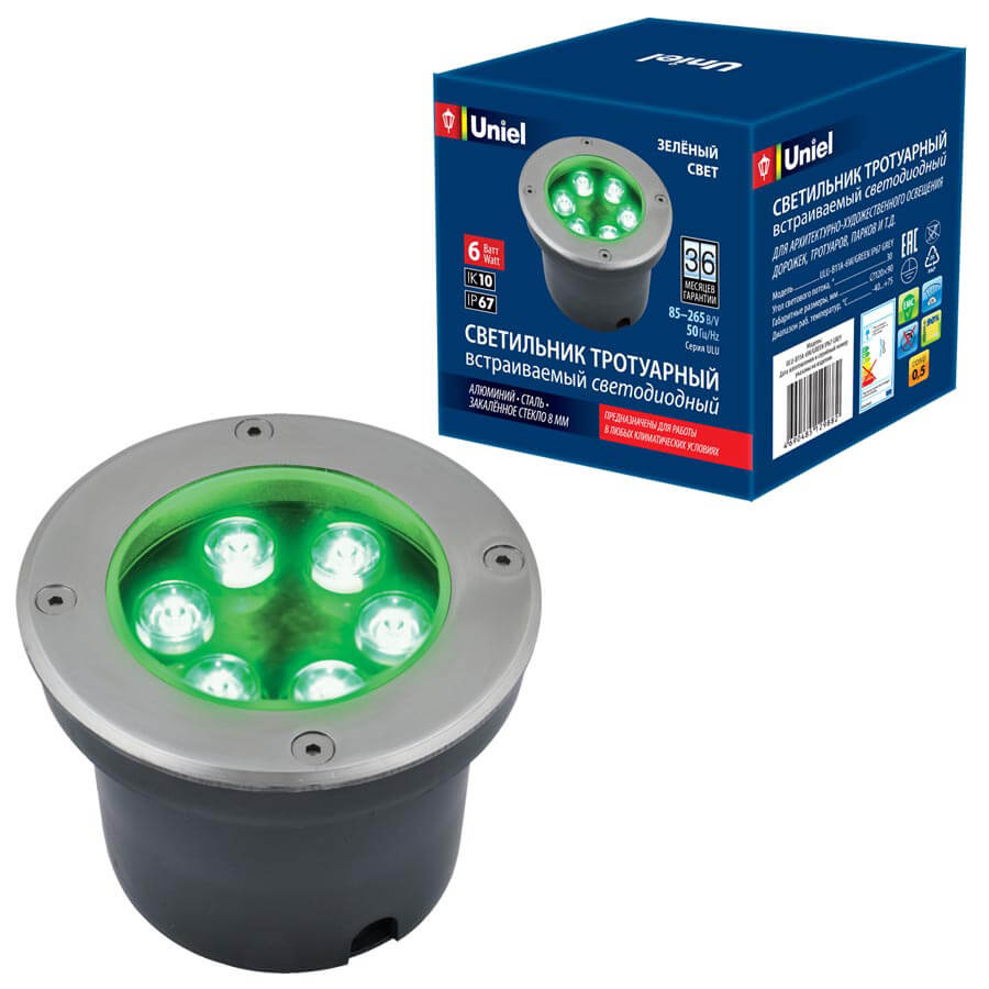 фото Ландшафтный светильник uniel ulu-b11a-6w/green ip67 grey ulu-b