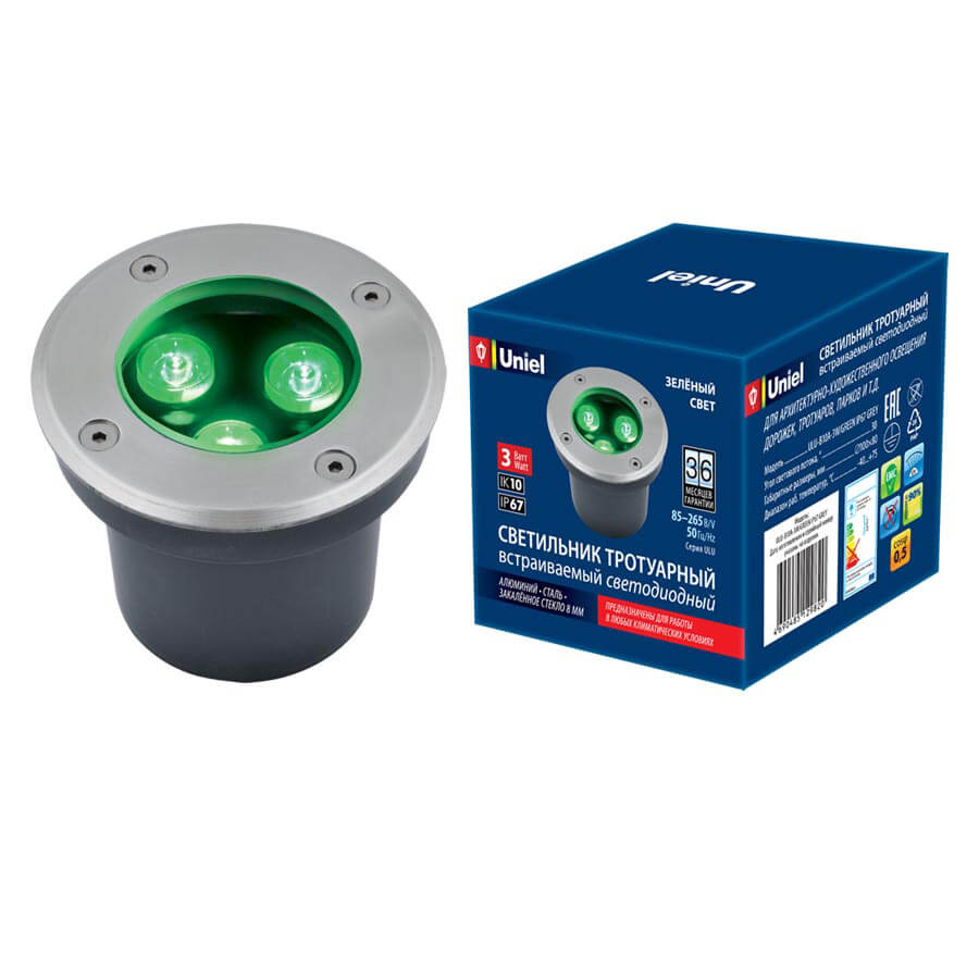 

Садовый светильник Uniel Ulu-b10a-3w 1 шт., ULU-B10A-3W/Green IP67 Grey ULU-B