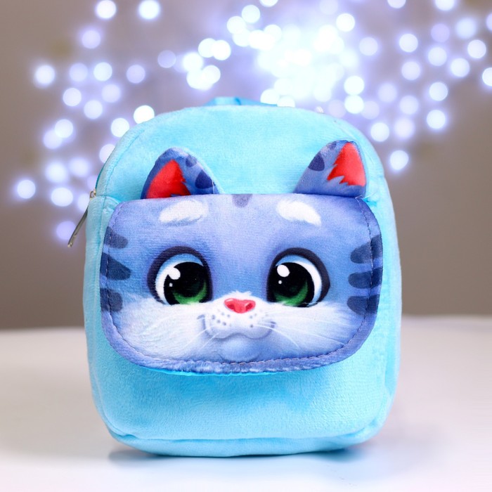 

Рюкзак Milo toys плюшевый Котик с карманом, 22х17 см, Голубой, плюшевый "Котик" с карманом, 22х17 см