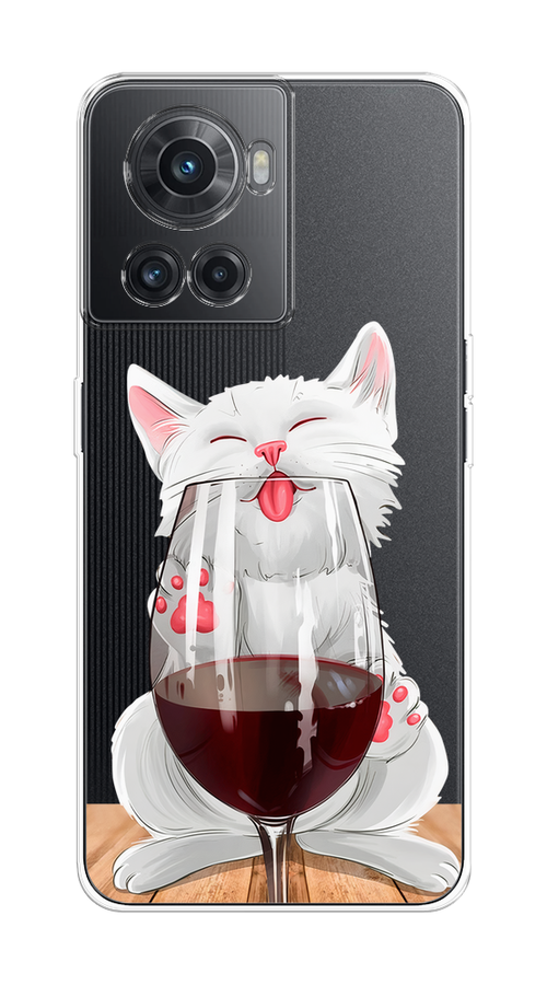 

Чехол на OnePlus 10R/Ace "Кот с бокалом", Прозрачный;белый;красный, 153050-1