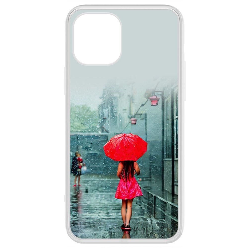 

Чехол-накладка Krutoff Clear Case Красный зонтик для iPhone 12, Прозрачный