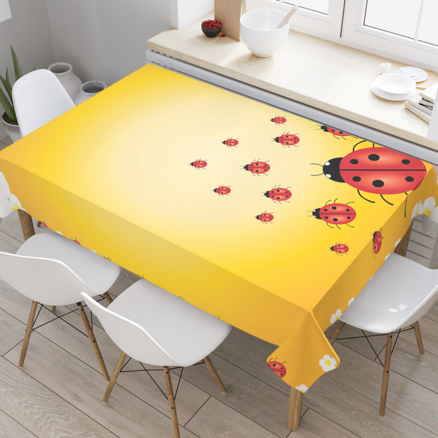 

Скатерть прямоугольная JoyArty "Стая божьих коровок" из оксфорда, 120x145 см, Желтый, Стая божьих коровок