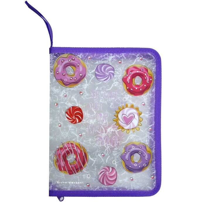 

Папка Bruno Visconti на молнии с окантовкой сладкое настроение. пончики А5, Разноцветный, с окантовкой