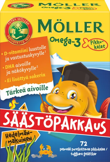 

Омега-3 для детей Moller Pikkukalat с витамином D3 жевательные рыбки с фруктовым вкусом 72