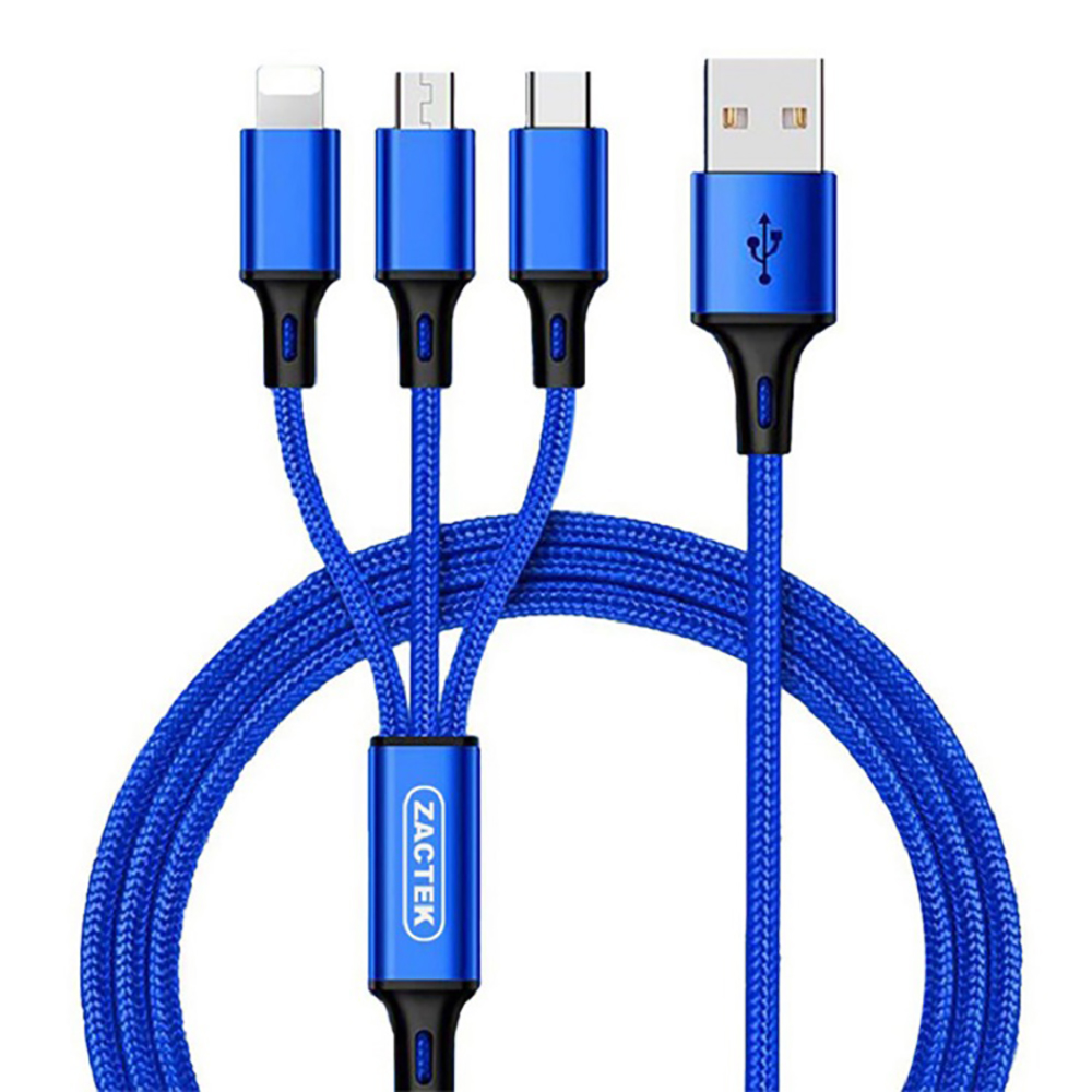 фото Универсальный провод для телефонов 3 в 1, цвет синий, 120 см, lumobook lb-wire-02