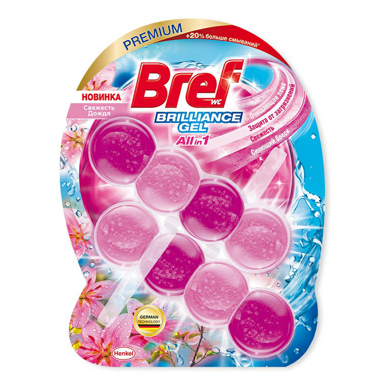 фото Блоки bref brilliance gel свежесть дождя для унитаза 42 г х 2 шт