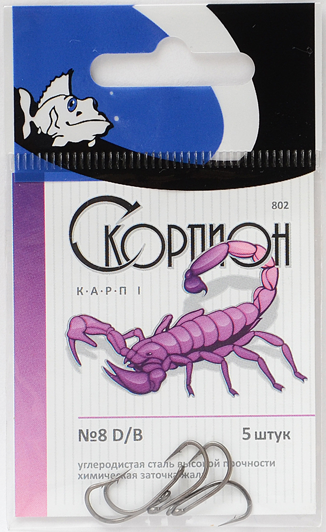 

Одинарные крючки лимерик классические №8, оголовок с колечком, прямое острие, с бородкой, Черный, Карп I