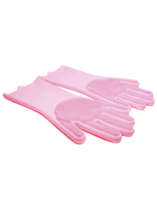 фото Перчатки силиконовые для мытья посуды eliza home, розовый, wh03407 2 шт