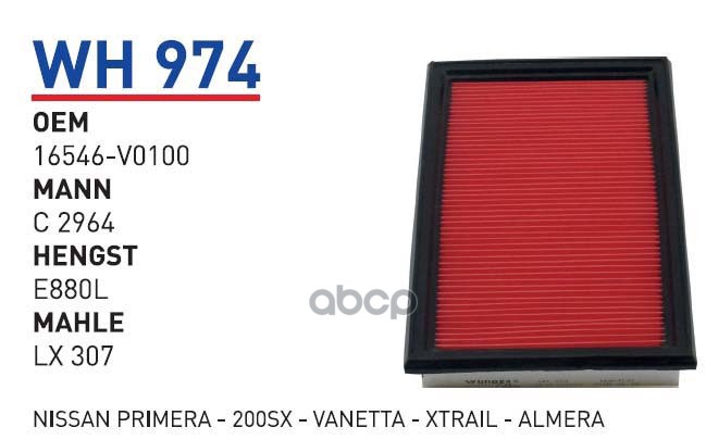 фото Фильтр воздушный nissan almera classic/primera/maxima/x-trail t30 wunder filter wh974 wund