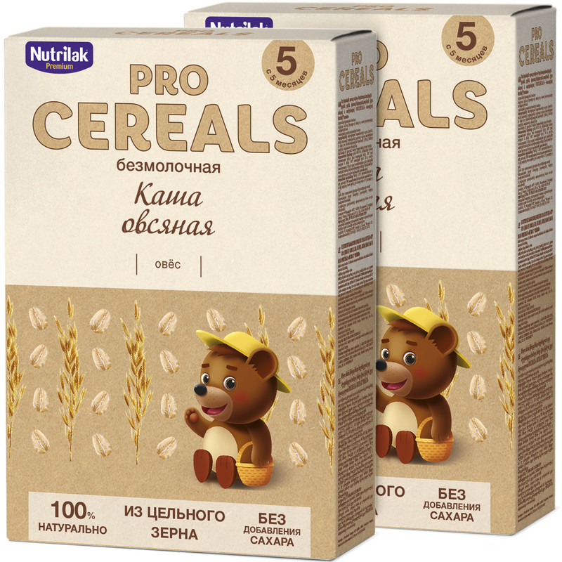 Каша безмолочная Nutrilak PROCEREALS цельнозерновая Овсяная, Нутрилак, без сахара, 2 шт.