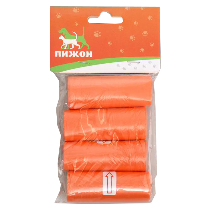 Пакеты для уборки за собаками Пижон (4 рулона по 15 пакетов 29х21 см), оранжевые