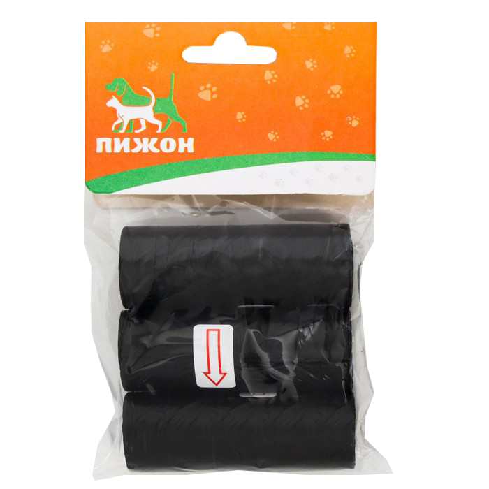 Пакеты для уборки за собаками Пижон однотонные (3 рулона по 15 пакетов 29х21 см), чёрные