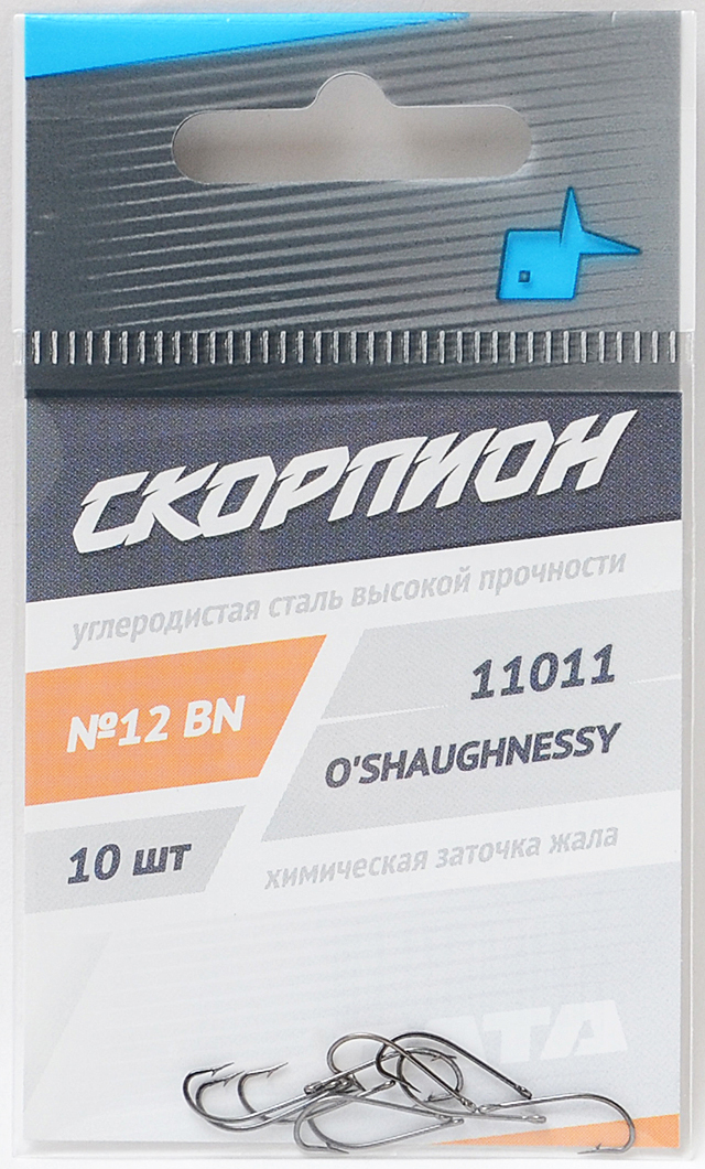 

Одинарные крючки Chod Hook классические №12, с колечком, прямое острие, с бородкой, Черный, O'Shaughnessy
