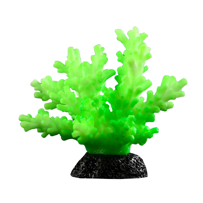 Декоративный коралл Акропора для аквариума силиконовый, светящийся, 7,5 х 9 см, зелёный