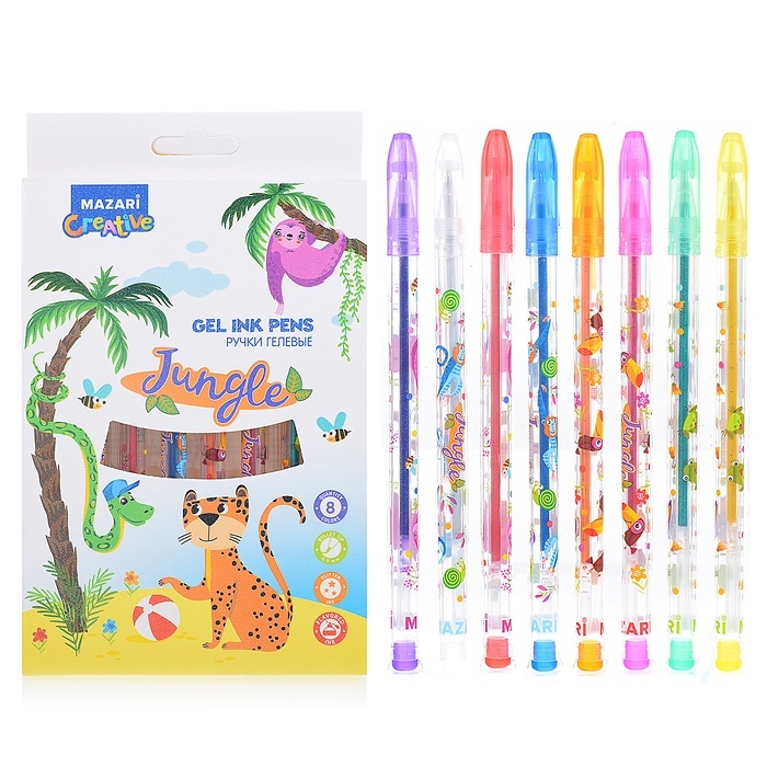 

Ручка гелевая Mazari с блестками Jungle, ароматизированными чернилами, 8 цветов, с блестками Jungle, с ароматизированными чернилами, 8 цветов