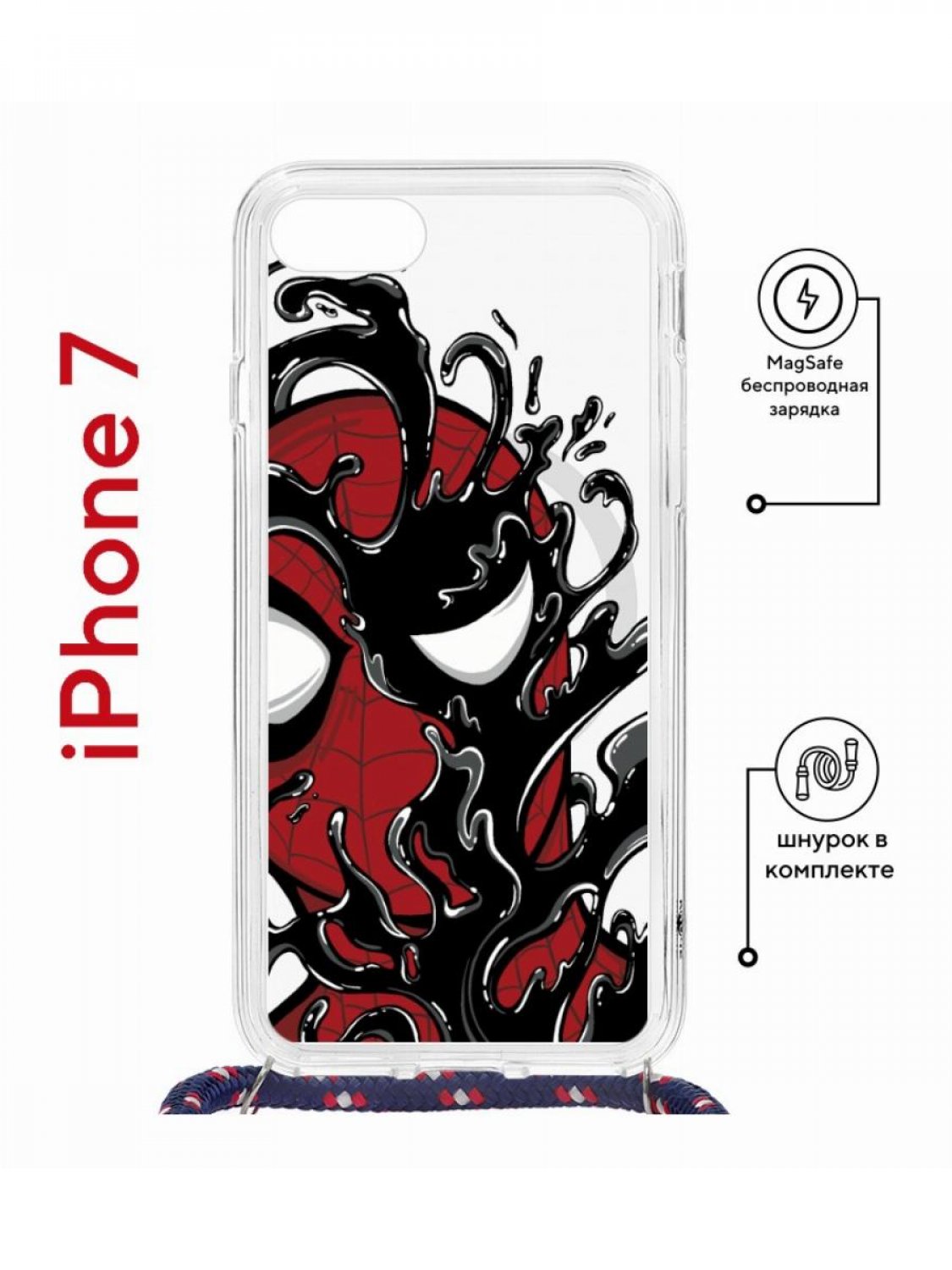 фото Чехол на iphone 7/8/se 2020,2022 magsafe kruche print spider-man-venom с магнитом,шнурком кruче